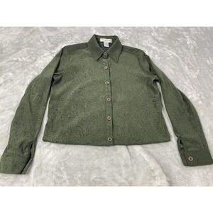 Notations Shirt Womens PS Small Green Long Sleeve Paisley Floral Y2K Cottagecore